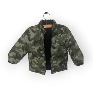 Baby Gap Reversible Dinosaur Camo/Black puffer jacket Sz 2 EUC
